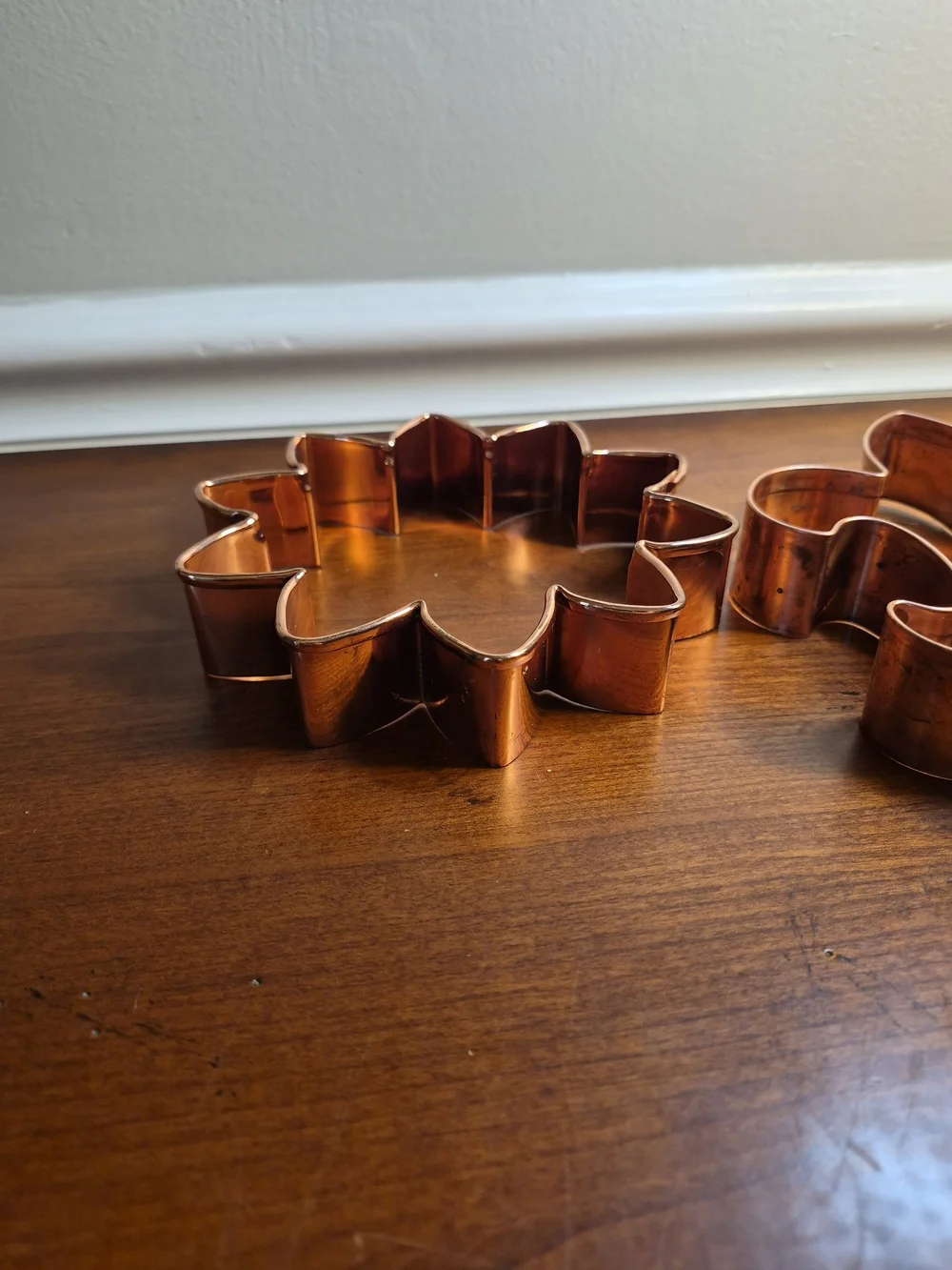 Two Large Copper Cookie Cutters - Flower & Fleur-de-Lis Set